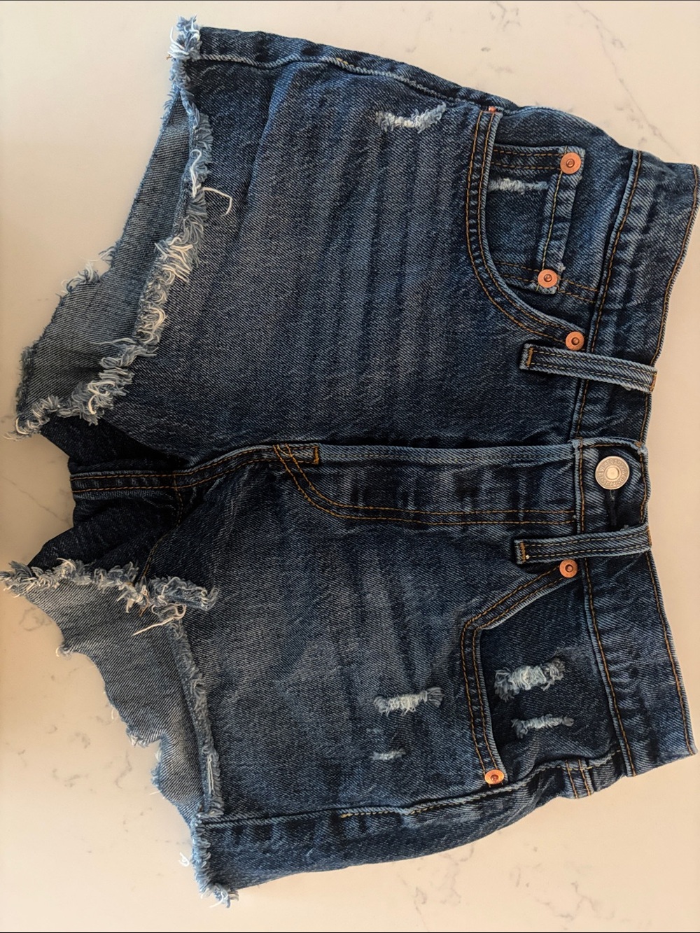 Levi's Dark Blue Distressed Cutoff Denim Shorts
